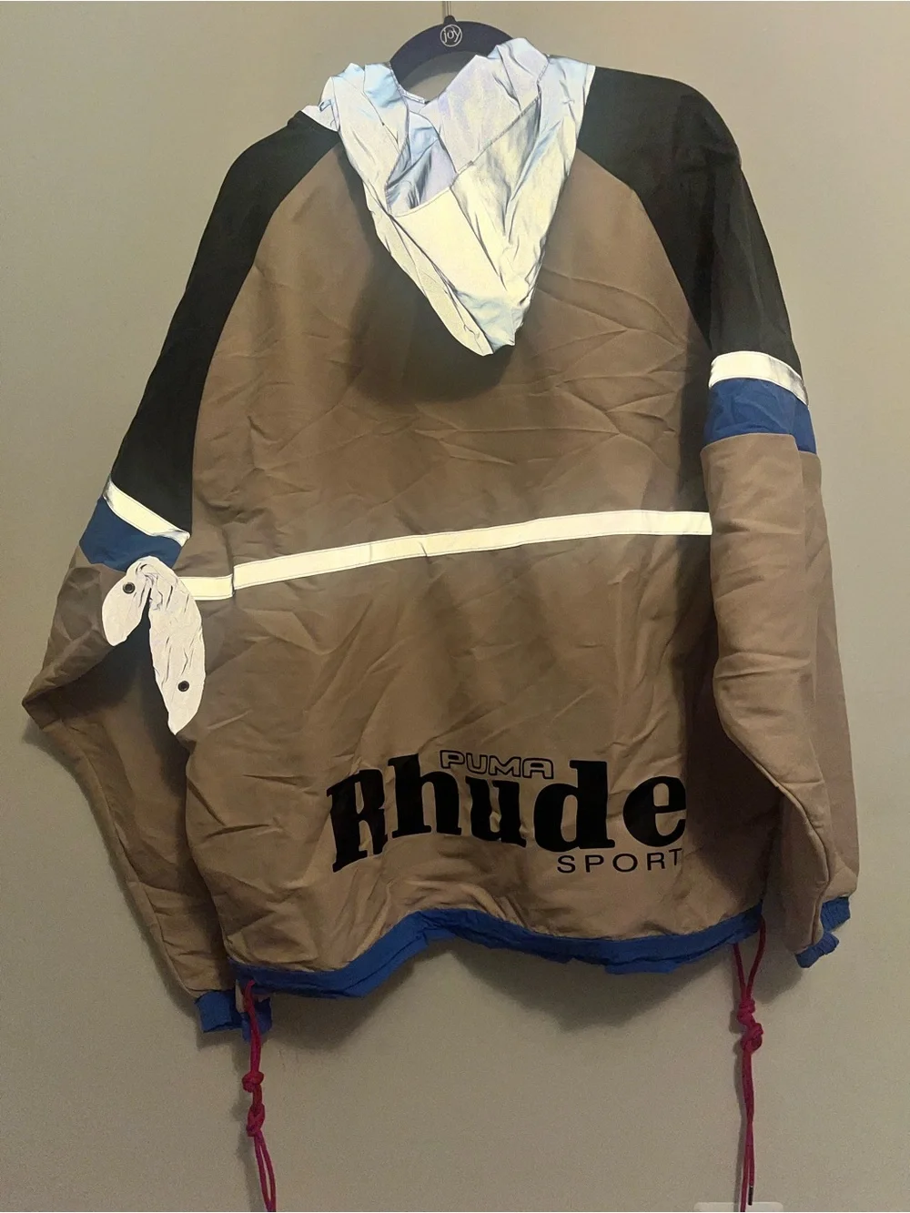 Rhude Beige, Charcoal & Blue Hooded Pullover Windbreaker